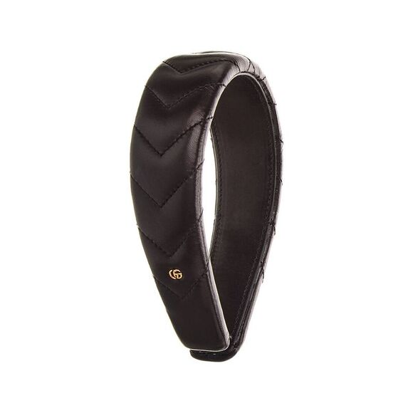 Gucci Interlocking G Matelasse Leather Headband, Black - Picture 1 of 3